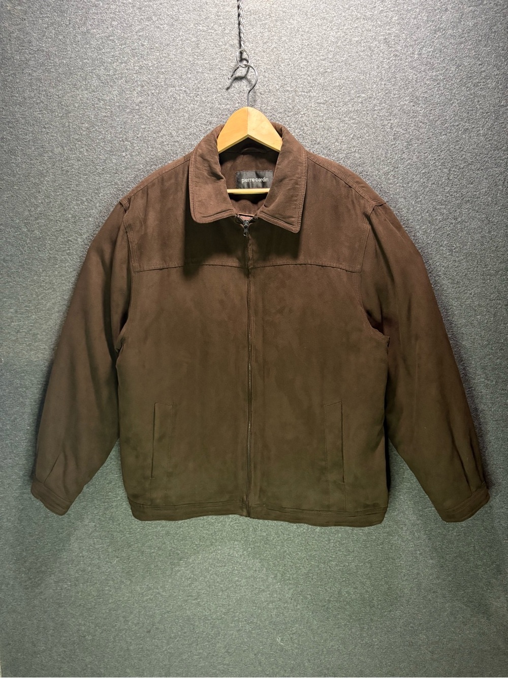 Vintage Y2K Pierre Cardin Brown Faux Suede Bomber Jacket - L (42-44)